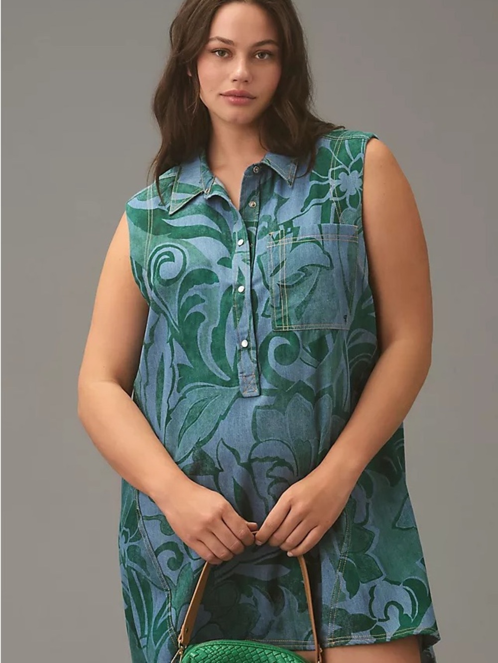 Pilcro Anthropologie Denim Mini Dress XL 100% Cotton Sleeveless Collared A-Line